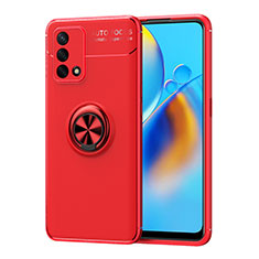 Ultra-thin Silicone Gel Soft Case Cover with Magnetic Finger Ring Stand JM1 for Oppo Reno6 Lite Red