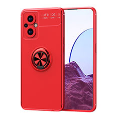 Ultra-thin Silicone Gel Soft Case Cover with Magnetic Finger Ring Stand JM1 for Oppo Reno8 Lite 5G Red