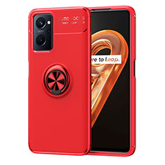 Ultra-thin Silicone Gel Soft Case Cover with Magnetic Finger Ring Stand JM1 for Realme 9i 4G Red