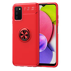 Ultra-thin Silicone Gel Soft Case Cover with Magnetic Finger Ring Stand JM1 for Samsung Galaxy A02s Red