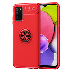 Ultra-thin Silicone Gel Soft Case Cover with Magnetic Finger Ring Stand JM1 for Samsung Galaxy A03s Red