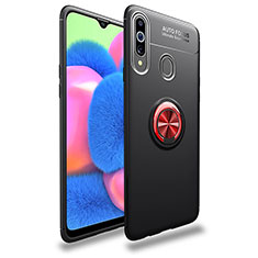 Ultra-thin Silicone Gel Soft Case Cover with Magnetic Finger Ring Stand JM1 for Samsung Galaxy A20s Red and Black