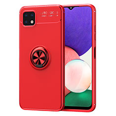 Ultra-thin Silicone Gel Soft Case Cover with Magnetic Finger Ring Stand JM1 for Samsung Galaxy A22 5G Red