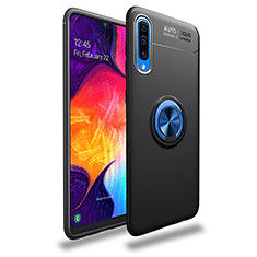 Ultra-thin Silicone Gel Soft Case Cover with Magnetic Finger Ring Stand JM1 for Samsung Galaxy A30S Blue and Black