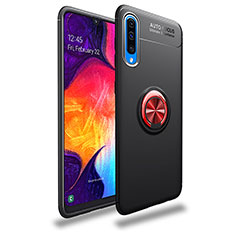 Ultra-thin Silicone Gel Soft Case Cover with Magnetic Finger Ring Stand JM1 for Samsung Galaxy A50 Red and Black