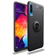 Ultra-thin Silicone Gel Soft Case Cover with Magnetic Finger Ring Stand JM1 for Samsung Galaxy A50S Black