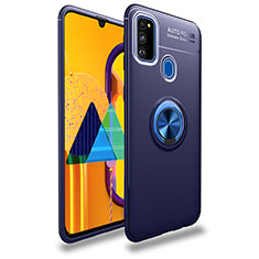 Ultra-thin Silicone Gel Soft Case Cover with Magnetic Finger Ring Stand JM1 for Samsung Galaxy M30s Blue