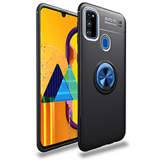 Ultra-thin Silicone Gel Soft Case Cover with Magnetic Finger Ring Stand JM1 for Samsung Galaxy M30s Blue and Black