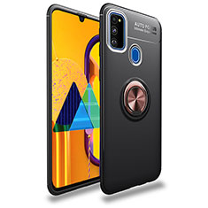 Ultra-thin Silicone Gel Soft Case Cover with Magnetic Finger Ring Stand JM1 for Samsung Galaxy M30s Gold and Black