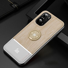 Ultra-thin Silicone Gel Soft Case Cover with Magnetic Finger Ring Stand JM1 for Xiaomi Poco F3 5G Gold