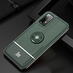 Ultra-thin Silicone Gel Soft Case Cover with Magnetic Finger Ring Stand JM1 for Xiaomi Redmi 9 Power Green