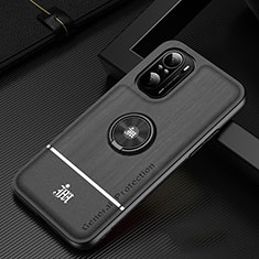 Ultra-thin Silicone Gel Soft Case Cover with Magnetic Finger Ring Stand JM1 for Xiaomi Redmi K40 5G Black