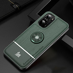 Ultra-thin Silicone Gel Soft Case Cover with Magnetic Finger Ring Stand JM1 for Xiaomi Redmi K40 5G Green