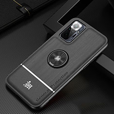 Ultra-thin Silicone Gel Soft Case Cover with Magnetic Finger Ring Stand JM1 for Xiaomi Redmi Note 10 Pro Max Black