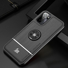 Ultra-thin Silicone Gel Soft Case Cover with Magnetic Finger Ring Stand JM1 for Xiaomi Redmi Note 10S 4G Black