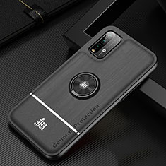 Ultra-thin Silicone Gel Soft Case Cover with Magnetic Finger Ring Stand JM1 for Xiaomi Redmi Note 9 4G Black