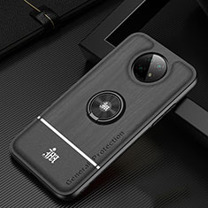 Ultra-thin Silicone Gel Soft Case Cover with Magnetic Finger Ring Stand JM1 for Xiaomi Redmi Note 9 5G Black