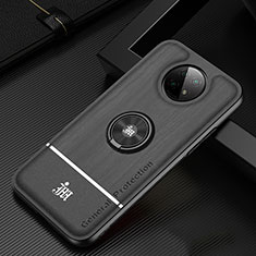 Ultra-thin Silicone Gel Soft Case Cover with Magnetic Finger Ring Stand JM1 for Xiaomi Redmi Note 9T 5G Black