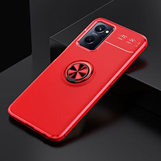 Ultra-thin Silicone Gel Soft Case Cover with Magnetic Finger Ring Stand JM2 for Oppo A96 4G Red