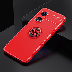 Ultra-thin Silicone Gel Soft Case Cover with Magnetic Finger Ring Stand JM2 for Oppo F23 5G Red