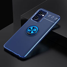 Ultra-thin Silicone Gel Soft Case Cover with Magnetic Finger Ring Stand JM2 for Oppo Find X5 Lite 5G Blue