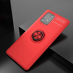 Ultra-thin Silicone Gel Soft Case Cover with Magnetic Finger Ring Stand JM2 for Samsung Galaxy A91 Red