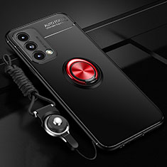 Ultra-thin Silicone Gel Soft Case Cover with Magnetic Finger Ring Stand JM3 for OnePlus Nord N200 5G Red and Black