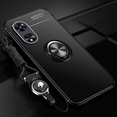 Ultra-thin Silicone Gel Soft Case Cover with Magnetic Finger Ring Stand JM3 for Oppo A1 Pro 5G Black