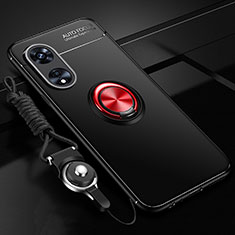 Ultra-thin Silicone Gel Soft Case Cover with Magnetic Finger Ring Stand JM3 for Oppo A1 Pro 5G Red and Black