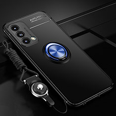 Ultra-thin Silicone Gel Soft Case Cover with Magnetic Finger Ring Stand JM3 for Oppo A93 5G Blue and Black