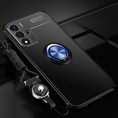 Ultra-thin Silicone Gel Soft Case Cover with Magnetic Finger Ring Stand JM3 for Oppo A93s 5G Blue and Black