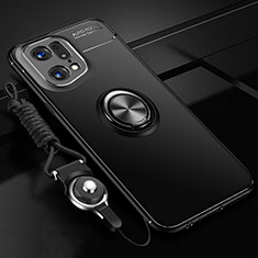 Ultra-thin Silicone Gel Soft Case Cover with Magnetic Finger Ring Stand JM3 for Oppo Find X5 Pro 5G Black