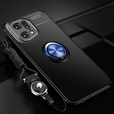 Ultra-thin Silicone Gel Soft Case Cover with Magnetic Finger Ring Stand JM3 for Oppo Find X5 Pro 5G Blue and Black