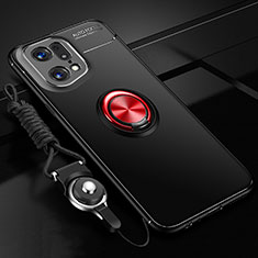 Ultra-thin Silicone Gel Soft Case Cover with Magnetic Finger Ring Stand JM3 for Oppo Find X5 Pro 5G Red and Black
