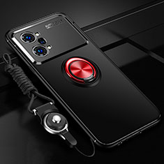 Ultra-thin Silicone Gel Soft Case Cover with Magnetic Finger Ring Stand JM3 for Oppo K10 Pro 5G Red and Black