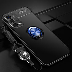 Ultra-thin Silicone Gel Soft Case Cover with Magnetic Finger Ring Stand JM3 for Oppo K9 5G Blue and Black