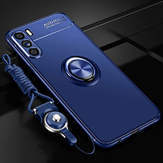 Ultra-thin Silicone Gel Soft Case Cover with Magnetic Finger Ring Stand JM3 for Oppo K9 Pro 5G Blue