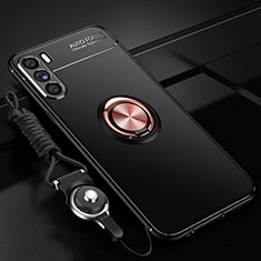 Ultra-thin Silicone Gel Soft Case Cover with Magnetic Finger Ring Stand JM3 for Oppo K9 Pro 5G Gold and Black