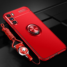 Ultra-thin Silicone Gel Soft Case Cover with Magnetic Finger Ring Stand JM3 for Oppo K9 Pro 5G Red