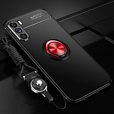 Ultra-thin Silicone Gel Soft Case Cover with Magnetic Finger Ring Stand JM3 for Oppo K9 Pro 5G Red and Black