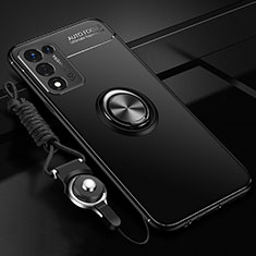 Ultra-thin Silicone Gel Soft Case Cover with Magnetic Finger Ring Stand JM3 for Realme Q3s 5G Black