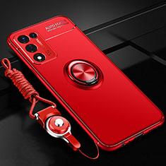 Ultra-thin Silicone Gel Soft Case Cover with Magnetic Finger Ring Stand JM3 for Realme Q3t 5G Red