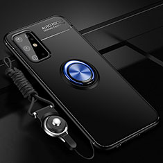 Ultra-thin Silicone Gel Soft Case Cover with Magnetic Finger Ring Stand JM3 for Samsung Galaxy S20 Plus 5G Blue and Black