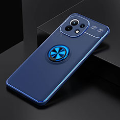 Ultra-thin Silicone Gel Soft Case Cover with Magnetic Finger Ring Stand K01 for Xiaomi Mi 11 Lite 4G Blue