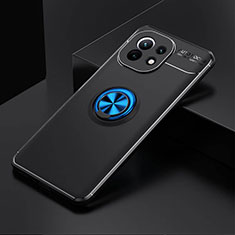 Ultra-thin Silicone Gel Soft Case Cover with Magnetic Finger Ring Stand K01 for Xiaomi Mi 11 Lite 5G Blue and Black