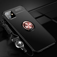 Ultra-thin Silicone Gel Soft Case Cover with Magnetic Finger Ring Stand N03 for Apple iPhone 12 Gold and Black