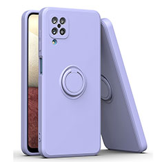 Ultra-thin Silicone Gel Soft Case Cover with Magnetic Finger Ring Stand QW1 for Samsung Galaxy A12 5G Lavender Gray