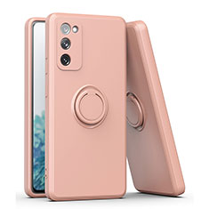 Ultra-thin Silicone Gel Soft Case Cover with Magnetic Finger Ring Stand QW1 for Samsung Galaxy A12 5G Pink