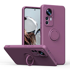 Ultra-thin Silicone Gel Soft Case Cover with Magnetic Finger Ring Stand QW1 for Xiaomi Mi 12T 5G Purple