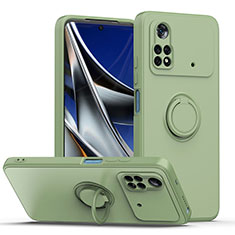 Ultra-thin Silicone Gel Soft Case Cover with Magnetic Finger Ring Stand QW1 for Xiaomi Poco M4 Pro 4G Army green